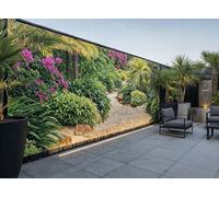 Lush Herbaceous Border Garden Mural, Tapestry & Curtain - Waterproof Outdoor Wall Hanging, Tropical Gravel Path Wall Art & Fence Decor W500cm x H180cm, W196.85 inches x H70.87 Inches