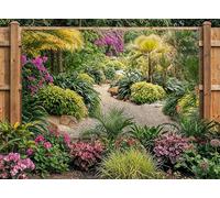 Lush Herbaceous Border Garden Mural, Tapestry & Curtain Waterproof Outdoor Wall Hanging, Tropical Gravel Path Wall Art & Fence Decor W118.11 inches x H70.87 Inches