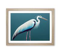 Lush Heron Bird WHT Framed Print | A3 Oak Framed Wall Art | Ready to Hang | Modern Animal Picture | Living Room Bedroom Lounge Office