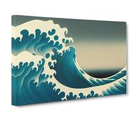 Lush Japanese Wave Canvas Print | Gallery Wrapped 30mm Frame Wall Art | 30x20 inches | Ready to Hang | Asian Seascape Picture | Living Room Bedroom Lounge Office