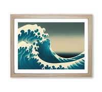 Lush Japanese Wave Framed Print | A2 Oak Framed Wall Art | Ready to Hang | Asian Nautical Picture | Living Room Bedroom Lounge Office