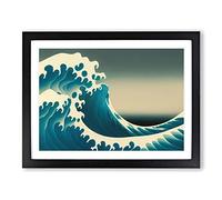 Lush Japanese Wave Framed Print | A4 Black Framed Wall Art | Ready to Hang | Asian Nautical Picture | Living Room Bedroom Lounge Office