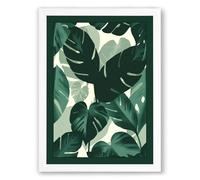 Lush Monstera Leaves Botanical Framed Wall Art Print A4 (29.7×21cm) White, Wall Decor for Living Room, Bedroom, Office & Home, Ready to Hang, Art Gift