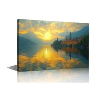 Lush Mountains Wall Decor Como Lake in italy Bathroom Decor Wall Art 1 Panel Italian Architecture Wall Decor Artwork for Home Walls Stretched and Framed Canvas Wall Art Ready to Hang (24''Wx 36''H)