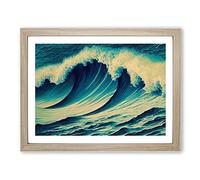 Lush Ocean Wave Framed Print | A2 Oak Framed Wall Art | Ready to Hang | Modern Nautical Picture | Living Room Bedroom Lounge Office