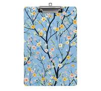 Lush Orange Blue Blossoms A4 Acrylic Clipboard for Papers Writing Planner, Office Wall Mounted Large Capacity Organizer