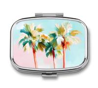 Lush Palm Trees Swaying in Sage Green Pill Box 2 Compartment Portable Medicine Pill Case Travel Pill Organizer for Pocket Purse