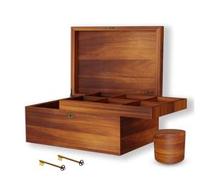 LUSH & STYLE Acacia Wooden Box, Keepsake With Hinged lid and locking key, Decorative, Memory, Wooden Storage Boxes, Customizable Design With Adjustable Tray,keepsake trunk(Divider Model) Large