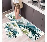 Lush Vegetation Kitchen Rug Set, 2 Pieces Non Slip and Anti Fatigue Tropical Plants Kitchen Mat Set, Washable Floor Mat, Blue-Green Standing Mats for Hallway Bedroom Entrance 40x60cm+40x120cm