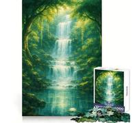 Lush Waterfall Landscape with Lily Pad Hard Jigsaw Puzzle for Adults 1000 Pieces Strong Logic Neat Thick Fun Challenge Night Play (38x26cm)