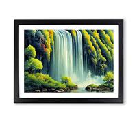Lush Waterfall Vol.1 Framed Print | A2 Black Framed Wall Art | Ready to Hang | Modern Landscape Picture | Living Room Bedroom Lounge Office