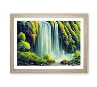 Lush Waterfall Vol.1 Framed Print | A3 Oak Framed Wall Art | Ready to Hang | Modern Landscape Picture | Living Room Bedroom Lounge Office