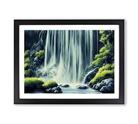 Lush Waterfall Vol.3 Framed Print | A2 Black Framed Wall Art | Ready to Hang | Modern Landscape Picture | Living Room Bedroom Lounge Office