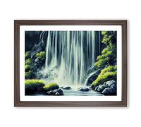 Lush Waterfall Vol.3 Framed Print | A2 Walnut Framed Wall Art | Ready to Hang | Modern Landscape Picture | Living Room Bedroom Lounge Office
