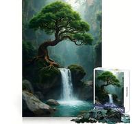 Lush Waterfall with Ancient Tree 1000 Piece Jigsaw Puzzles for Adults Jigsaw Unwind Game Perfect Connection Playful Challenge Room Art (38x52cm)
