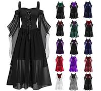 LUSHAasd Adult Witches Costume for Women UK 2023 Cold Shoulder Gothic Butterfly Sleeve Traditional Medieval Dress Steampunk Witches Costume