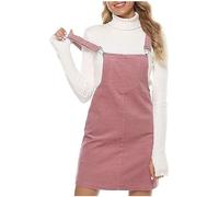 LUSHAasd Clearance Women's Pinafore Dress Corduroy Dungarees Sleeveless Vintage Cami Dresses Ladies Mini Dress for Casual Party Daily Work Office Holiday Spring Clothes Pink