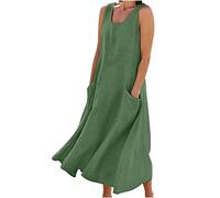 LUSHAasd Linen Dresses for Women UK 2024 Comfort Sundress Casual Sleeveless Round Neck Maxi Dress with Pockets Spring Summer Cotton Linen Long Dresses Oversized Hawaiian Beach Dress Outfits