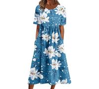 LUSHAasd Maxi Dresses for Women UK Lager Offers Deal of The Day Casual Loose Long Dress with Pockets Elegant Printed Dress Short Sleeve Vacation Dress UK Floral Crewneck Dress