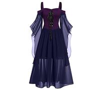 LUSHAasd Prime Deals Renaissance Dresses Women Cold Shoulder Gothic Butterfly Sleeve Medieval Halloween Costume Bellatrix Victorian Dress