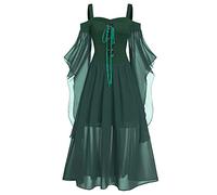 LUSHAasd Renaissance Dresses Women Cold Shoulder Gothic Butterfly Sleeve Medieval Halloween Costume Bellatrix Victorian Dress
