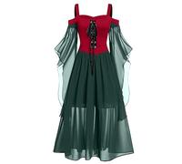 LUSHAasd Renaissance Dresses Women Cold Shoulder Gothic Butterfly Sleeve Medieval Halloween Costume Victorian Dress