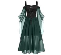 LUSHAasd Renaissance Dresses Women Cold Shoulder Gothic Butterfly Sleeve Medieval Halloween Costume Victorian Dress
