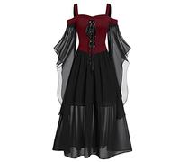 LUSHAasd Renaissance Dresses Women Cold Shoulder Gothic Butterfly Sleeve Medieval Halloween Costume Victorian Dress