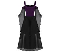 LUSHAasd Renaissance Dresses Women Cold Shoulder Gothic Butterfly Sleeve Medieval Halloween Costume Victorian Dress