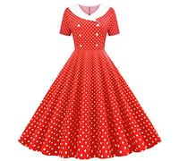 LUSHAasd Vintage Dress for Women UK Sale Clearance High Waist Wiggle Dress 1950s Rockabilly Swing Dress Pinup 50s Retro Polka Dot A-Line Dresses Red