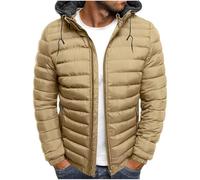 LUSHAasd Winter Jackets for Men UK Hooded Puffer Coat Casual Long Sleeve Padded Jacket Plus Size Windproof Outerwear Warm Windbreaker Overcoat