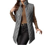 LUSHAasd Women's Long Gilets Plus Size Quilted Hooded Gilet Sleeveless Down Jacket Lightweight Puffer Coat Body Warmer Vest Winter Waistcoat