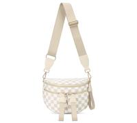 Lushandy Bum Bags For Women Nylon Checkered Crossbody Bag Large Belt Bag Mom Diaper Bag Checkered Crossbody Purse For Travel, Checkered-beige, 12.2x4.72x8.66 inches