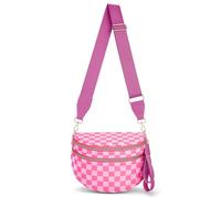 Lushandy Checkered Crossbody Bag for Women, Checkered Purse Belt Bag Bum Bag Black and White Checkered Fanny Pack Sling Bag, 07-white and Rose Red