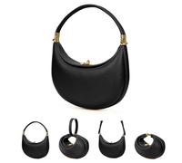 Lushandy PU Leather Crescent Bag and Women's Luna 4-in-1 Shoulder Bag, Half Moon Bag, Hobo Clutch, Black, 11.0x6.1x3.5 inches