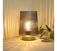 LUSHARBOR Battery Operated Lamp with Timer, Small Cozy Table Lamp for Dorm Room, Aesthetic Cordless Bedside Battery Lamp for Living Room/Shelf/Office Desk/Side Table Grey