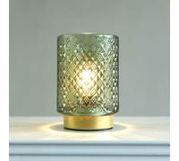 LUSHARBOR Battery Operated Lamp with Timer, Small Table Lamp for Shelf Decor, Glass Cordless Lamps Bedside Cozy Light for Living Room/Coffee Table/Entryway Diamond Design-Green