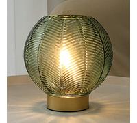 LUSHARBOR Battery Powered Lamp with Timer, Cordless Battery Operated Table Lamp with LED Bulb, Decorative Small Lamp Glass for Nightstand Bedside Bedroom Living Room-Green