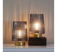 LUSHARBOR Battery Powered Table Lamps with Timer, Cordless Small Battery Lamp with LED Bulb, Decorative Bedside Lamp for Living Room Grey 2Pack