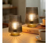 LUSHARBOR Battery Powered Table Lamps with Timer, Cordless Small Battery Lamp with LED Bulb, Decorative Bedside Lamp for Living Room Grey 2Pack