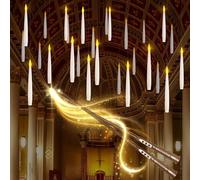LUSHARBOR Floating Candles with Wand, 20 Pack Battery Operated Flickering LED Hanging Electric White Plastic Candles for Halloween Party Decor Christmas