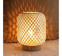 LUSHARBOR Rattan Table Lamp, Cordless Boho Battery Operated, LED Bulb, Handmade Bamboo Base, Decorative for Kids Room Entryway