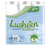 Lusheen Aloe Vera Soft Quilted Toilet Rolls Bulk Buy - Super Quality 3 Ply Toilet Tissue Roll Provide Ultimate Comfort- Pack of 45 Rolls (1 x 45 Pack) Aloe Vera 3 Ply Toilet Rolls (1 Pack- 45 Rolls)