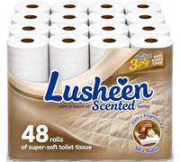 Lusheen Shea Butter Toilet Roll 48 Rolls - Soft & Strong 3 Ply Toilet Tissue - Luxury Scented - Long Lasting Family Pack