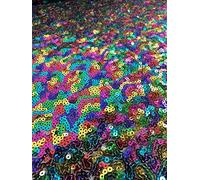 LushFabric 3mm Sequins Fabric 2 Way Stretch Fish Scales Multicoloured Material for Carnival Crafts - 130cm Wide (1 METRE, Rainbow)