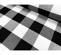 LushFabric Dobby Buffalo Big Checks Tartan Fabric Curtain Upholstery Cotton Material Plaid Scottish Royal Stewart Check - 140cm Wide Canvas - Black (Sold by The Metre)