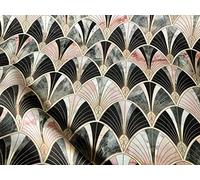 LushFabric Marble Pink Fan Bow Art Deco Geometric Shell Damask Fabric Fountain Leaf - Curtain Upholstery Home Decor 140cm Wide (2 Metres)