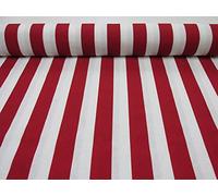 LushFabric Sofia Striped Fabric - 4cm Wide White Stripes for Curtains Upholstery Home Decor Table Runner Material - 140cm Wide (2 Metres, Red)