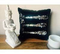 LushFabric x2 MERMAID SEQUIN CUSHION Cover Pillow Case Reversable Flip Sequins Sofa 35x35cm - SET OF 2 (Black & Silver (No Pillow Insert))