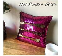 LushFabric x2 MERMAID SEQUIN CUSHION Cover Pillow Case Reversable Flip Sequins Sofa 35x35cm - SET OF 2 (Hot Pink & Gold (No Pillow Insert))